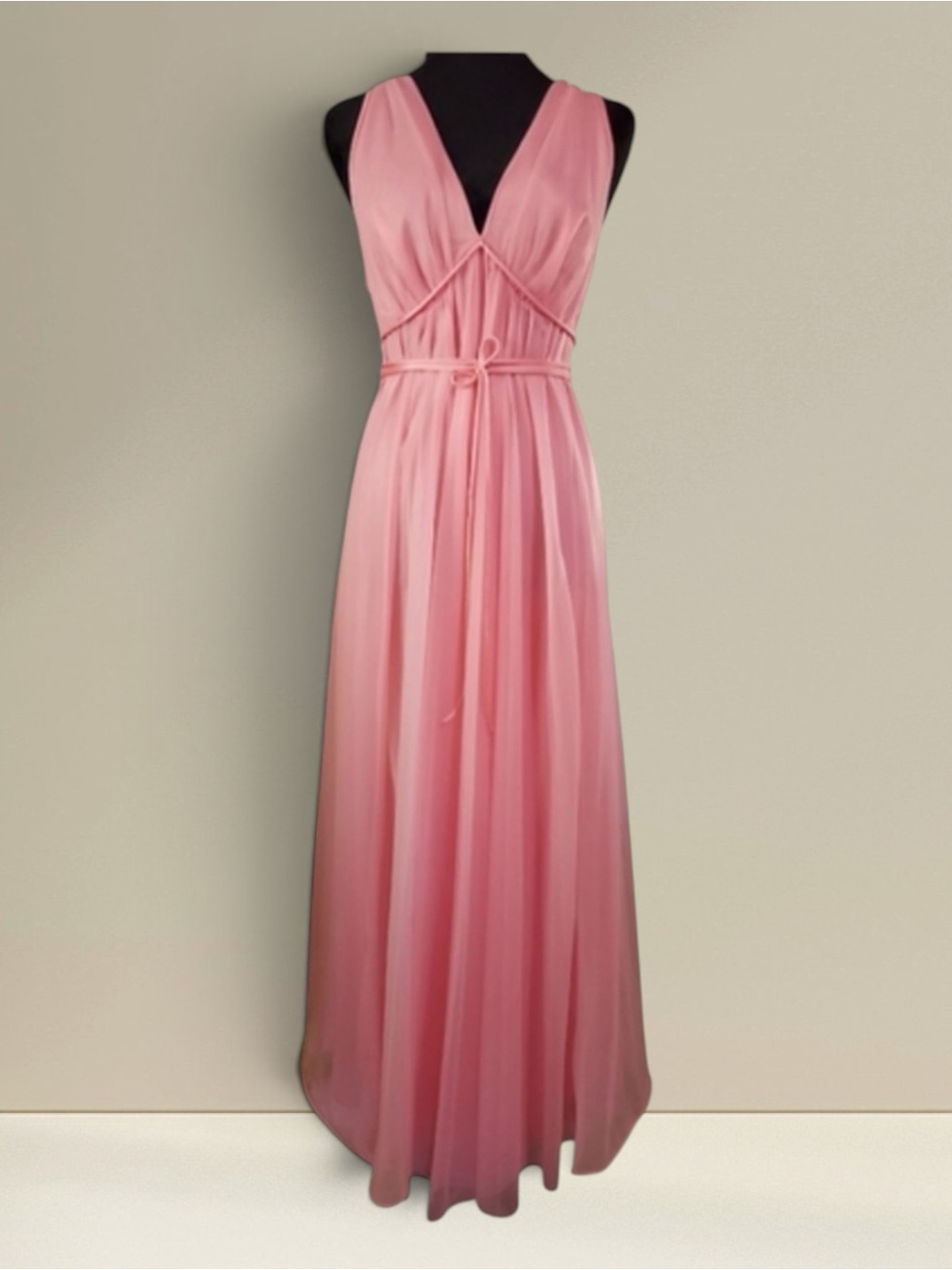 Vintage JCPenney MG Negligee Nightgown Pink 70s Grecian Chiffon Glam Coquette L